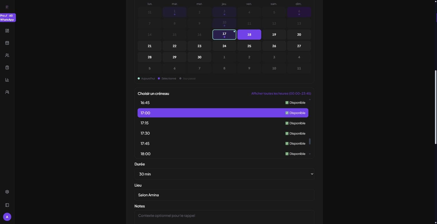 Formulaire nouveau rendez-vous — date et horaire