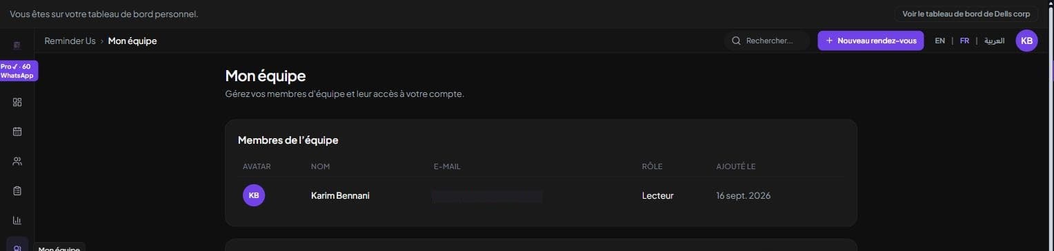 Section Mon équipe